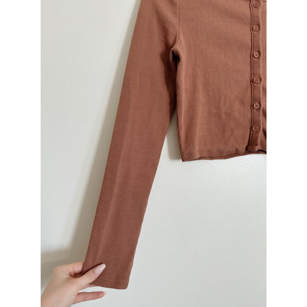 Terracotta ZARA Ribbed Button Front Cropped Sweater M - Picture 3 of 4